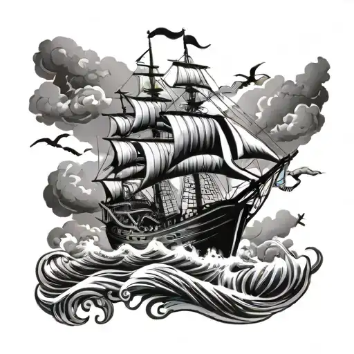 Pirate Ship Sailing Through Stormy