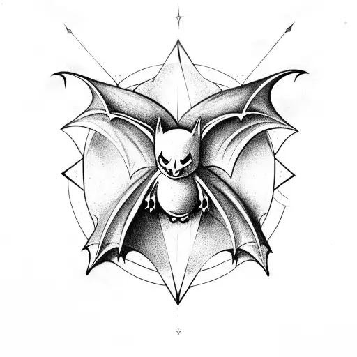 Witchy Bat With Pentagram And Moons