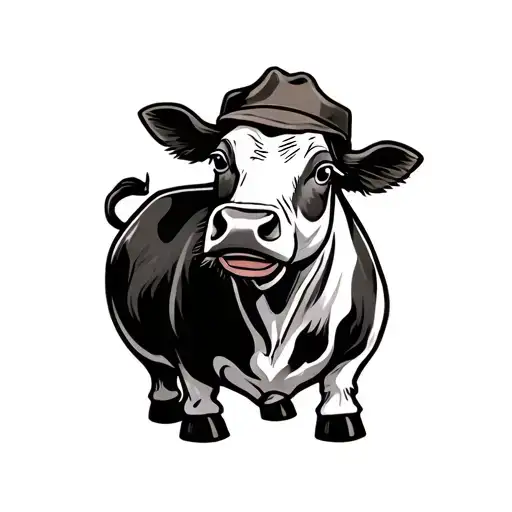 Cartoon Cow Full Body Wearing Farmers Hat On Head