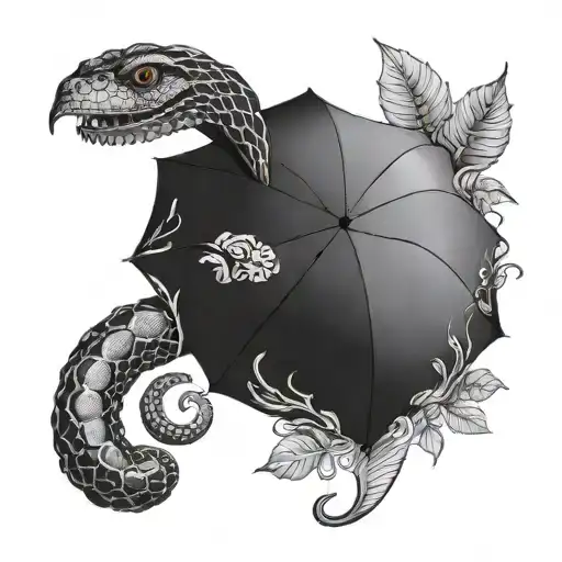 A Burning Umbrella With A Snake Instead Of A Handle And Leaves Growing From It