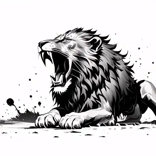 A Roaring Aggressive Lion In The Style Of Cyberpunk