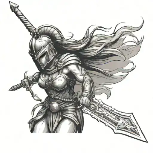 Side Spartan Female Warrior Wielding A Sword