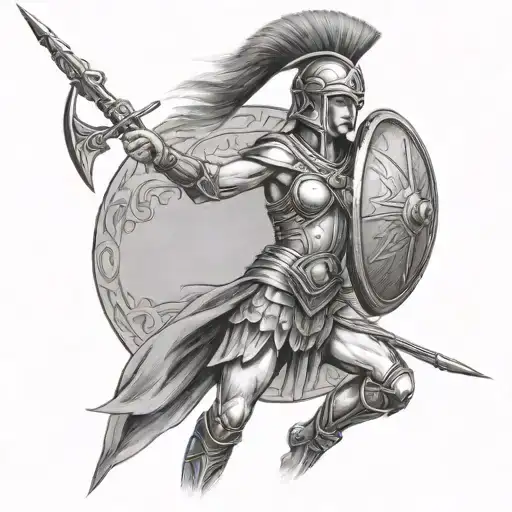 Side Spartan Female Warrior Weilding Spear
