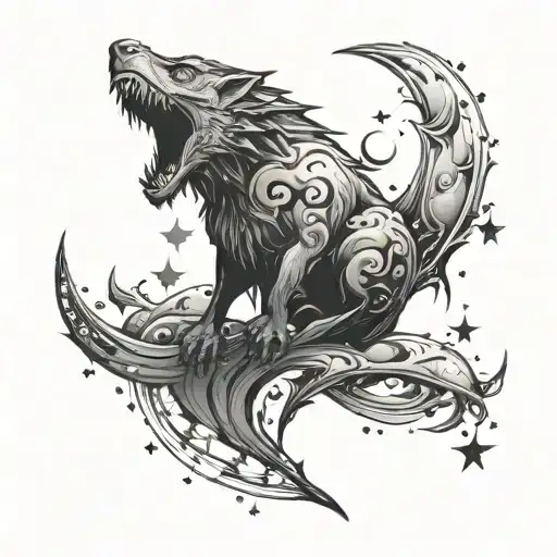 Dacic Dracoo And Moon And Starry Sky