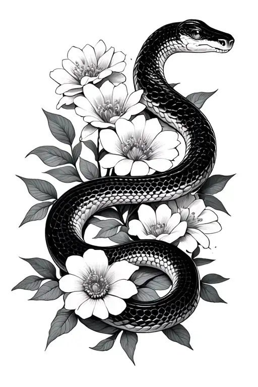 Snake Slithering Up Through Flowers
