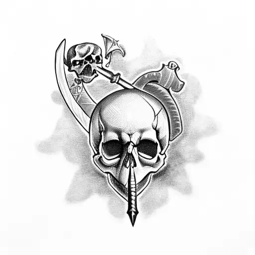 Skull With Sword Pinning A Heart In Its Mouth