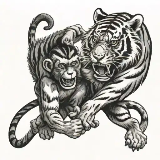 Monkey And Tiger Fighting