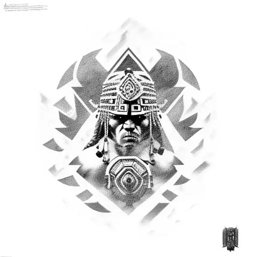 A Strong And Fierce Pueblo Warrior With Traditional Symbols Of Strength And Power