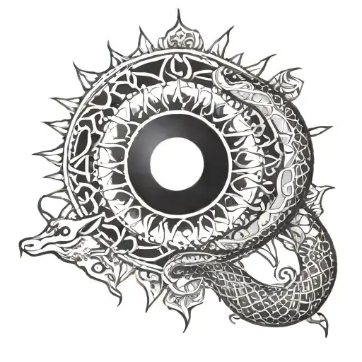 Sun And Moon With Snake Outline