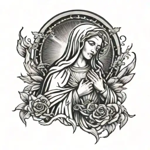 Virgin Mary On Top Of A Mountain With A Halo Around