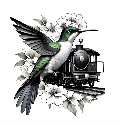 Train With Humming Bird With Flowers