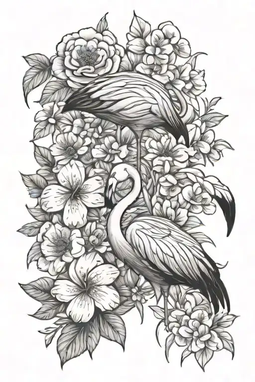 Flamingo And Flowers Growing