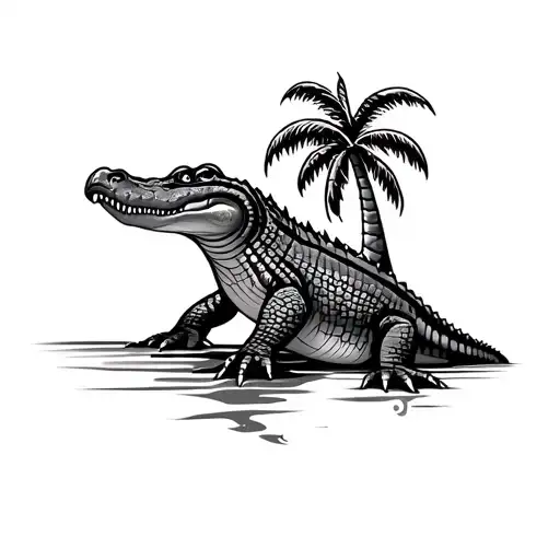 Crocodile And Palm Tree As A Souvenir From Florida In Maori Style