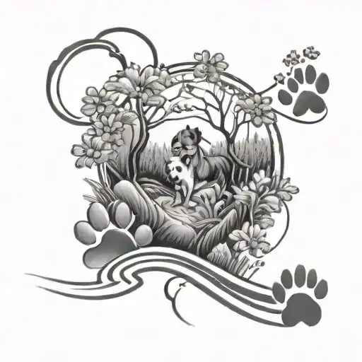 Dog Paw Prints Along A Winding Path