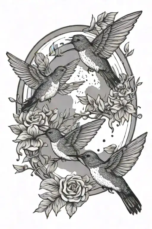 Hummingbirds Flying Around The Moon