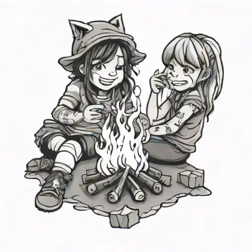 Best Friends Sitting Around A Bonfire