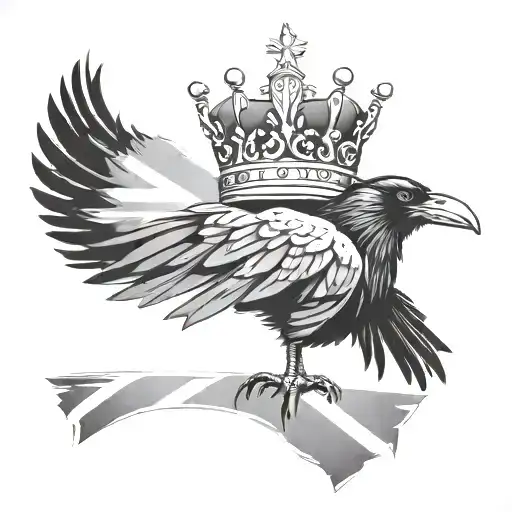 Raven Wearing Crown Over The Union Jack