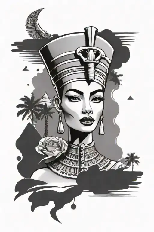 Egyptian Nefertiti Surrounded By Pyramids