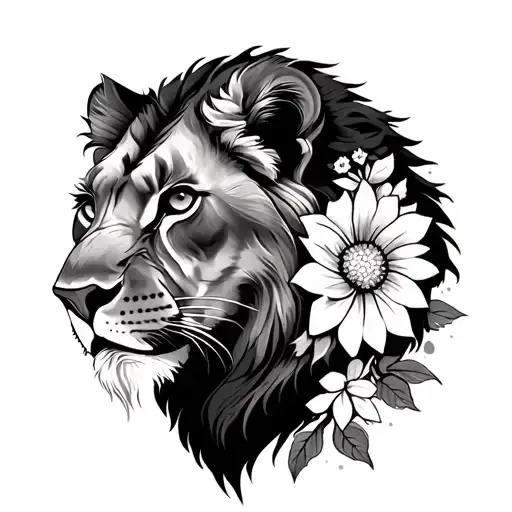 Lioness With Flowers And The Sun