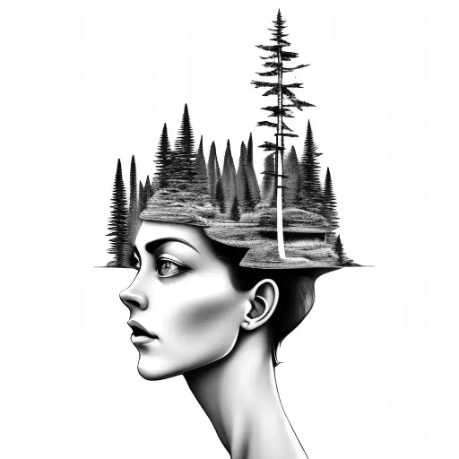 Moutain And Trees With Female Face