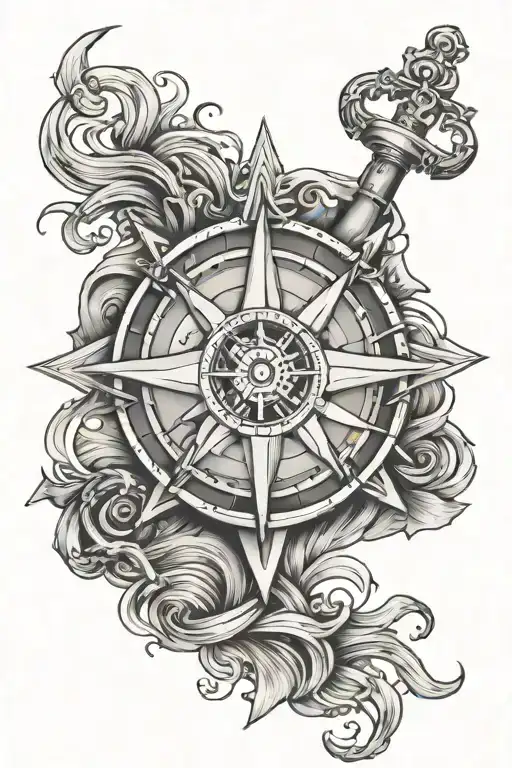 Navy Crown Anchor And Compass Surrounded By Sea Waves