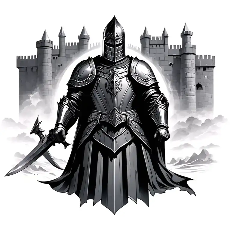 Knight Against The Background Of The Fortress