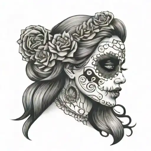 Sugar Skull Half Woman's Face