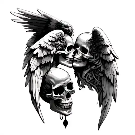 Angel Kissing Skull Soft Shading
