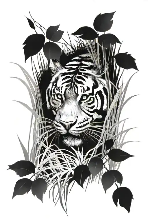 Tiger Hiding In Tall Grass