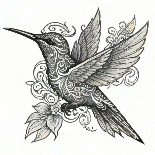 Tribal Hummingbird Flying In Color