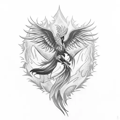 A Tattoo Of A Phoenix Surrounded By A Vibrant Forest