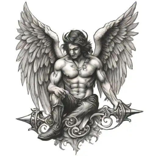 Fallen Angel Holding Hammers