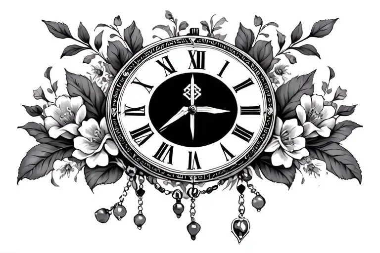 Roman Numerals In A Line With Floral Pattern And Rosary Beads In The Background