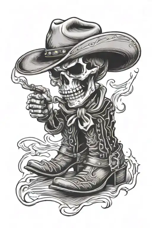 Western Skeleton Tipping His Cowboy Hat And Wearing Cowboy Boots