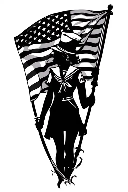 Sailor Silohette And Flag Waving Black