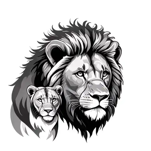 Father And Son Lion Facing The World