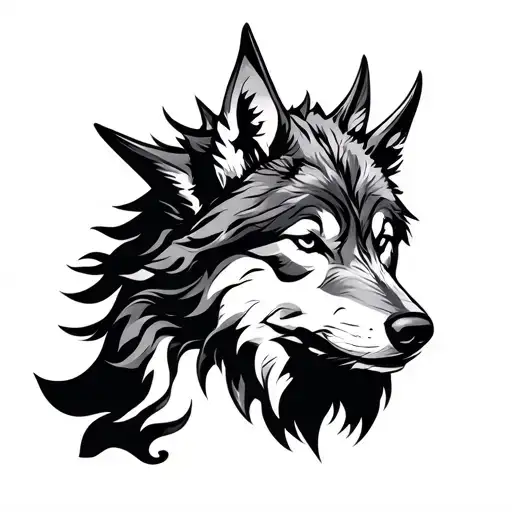 Wolf With Viking Design Elemants Tattoo