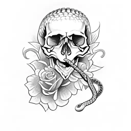 Skull With Snake And Flowers
