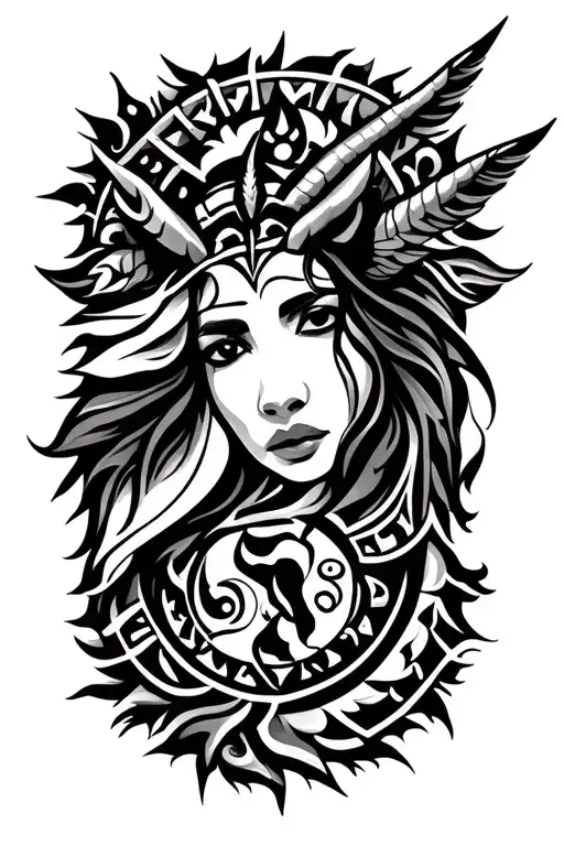 Maori Style With Sagittarius Zodiac Sign And Virgin Zodiac Sign