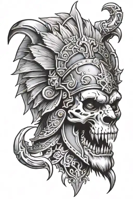 Lion And Gladiator Helmet Adorned Skull Surrounded Tattoo