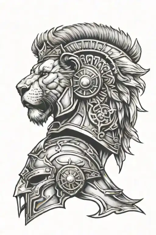 Lion And Gladiator Helmet Merged Tattoo