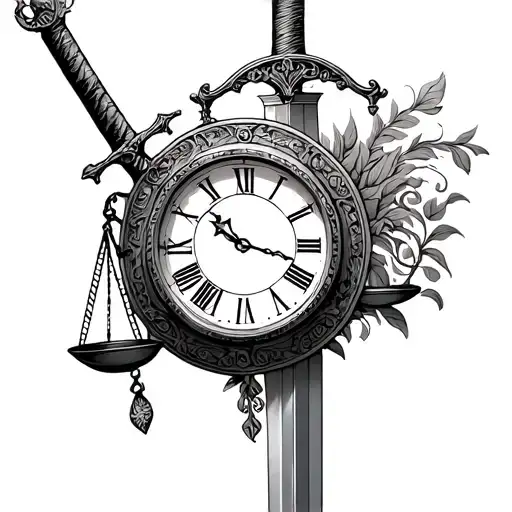 Mens Libra Scale With Sword And Roman Numeral Clock