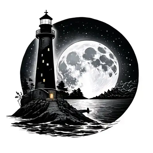 Lighthouse Of The Sun And Moon Merging Together