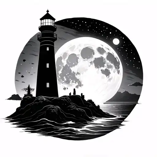 Lighthouse Of The Sun And Moon Merging Together