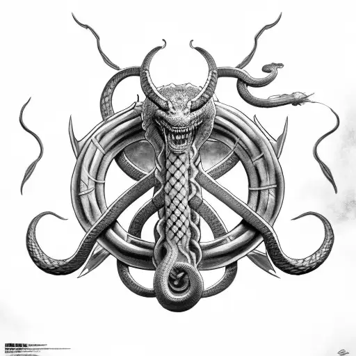 Jormungandr And Fenrir Whit Runes And Snake And El Tre