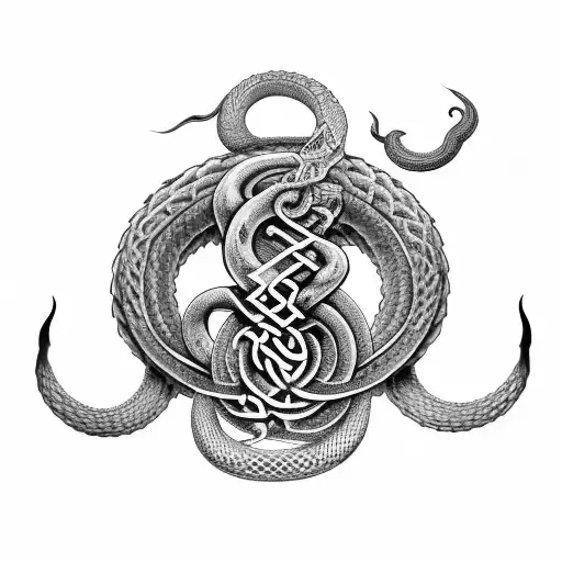 Jormungandr And Fenrir Whit Runes And Snake And El Tre