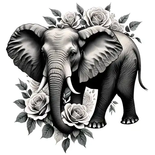 Elephant And Roses Intertwined Vine Wrapping