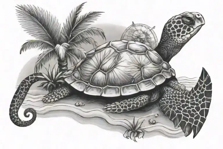 Nemo Squirt Turtle And An Ocean Beach With Palm Trees