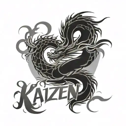 The Word Kaizen Spelled Out With A Dragon Intertwined With A Background Of Clouds