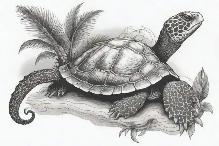 Nemo Squirt Turtle And An Ocean Beach With Palm Trees